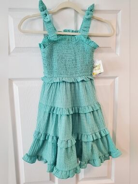 Planet Gold Girls' Aqua Tiered Ruffle Sundress